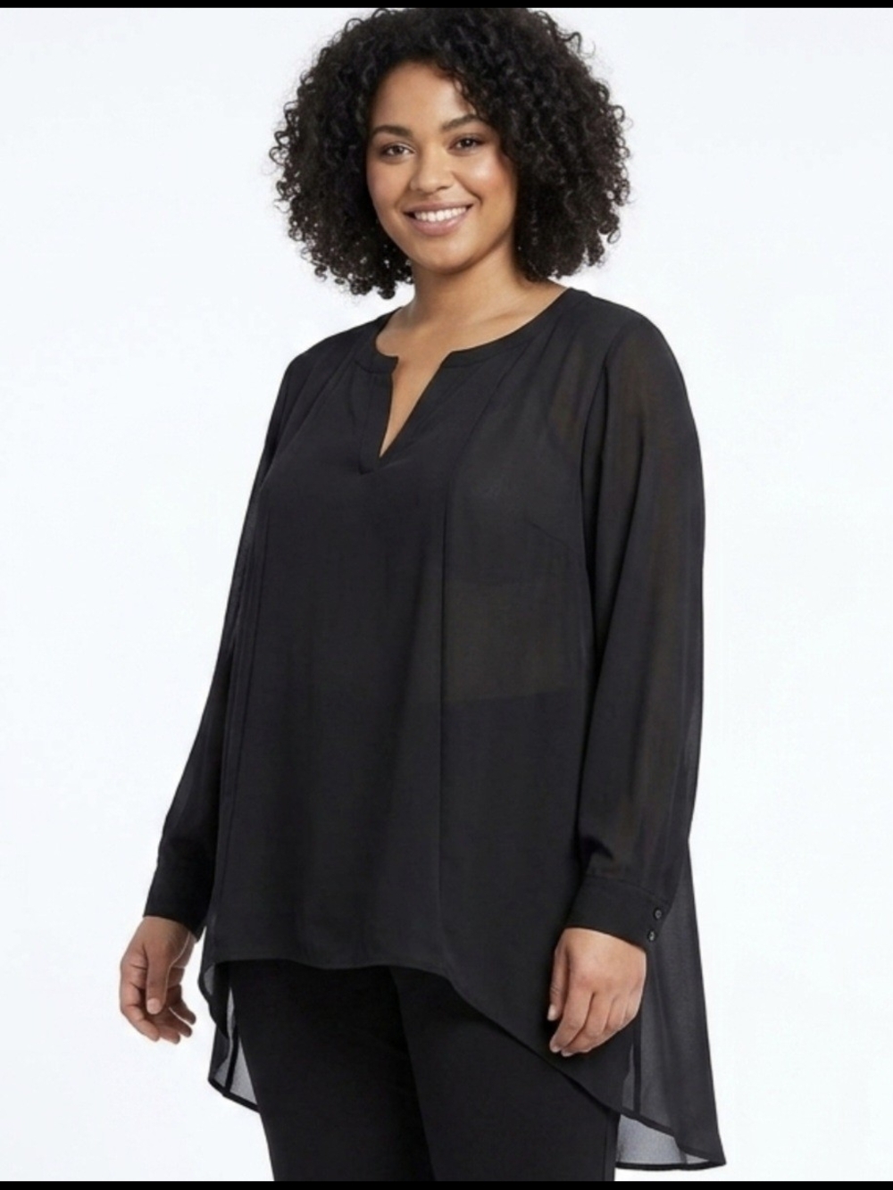 Simply Emma Women's Black V-Neck Long-Sleeve Tunic